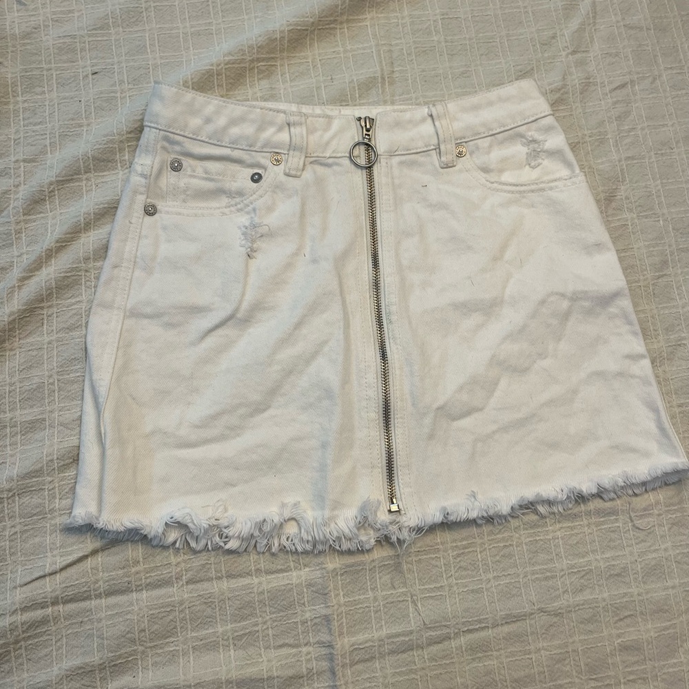 We The Free Cream Denim Skirt with Zipper